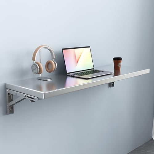Folding Wall Table, Floating Stainless Steel Desk, Space-Saving Wall-Mounted - Image 7