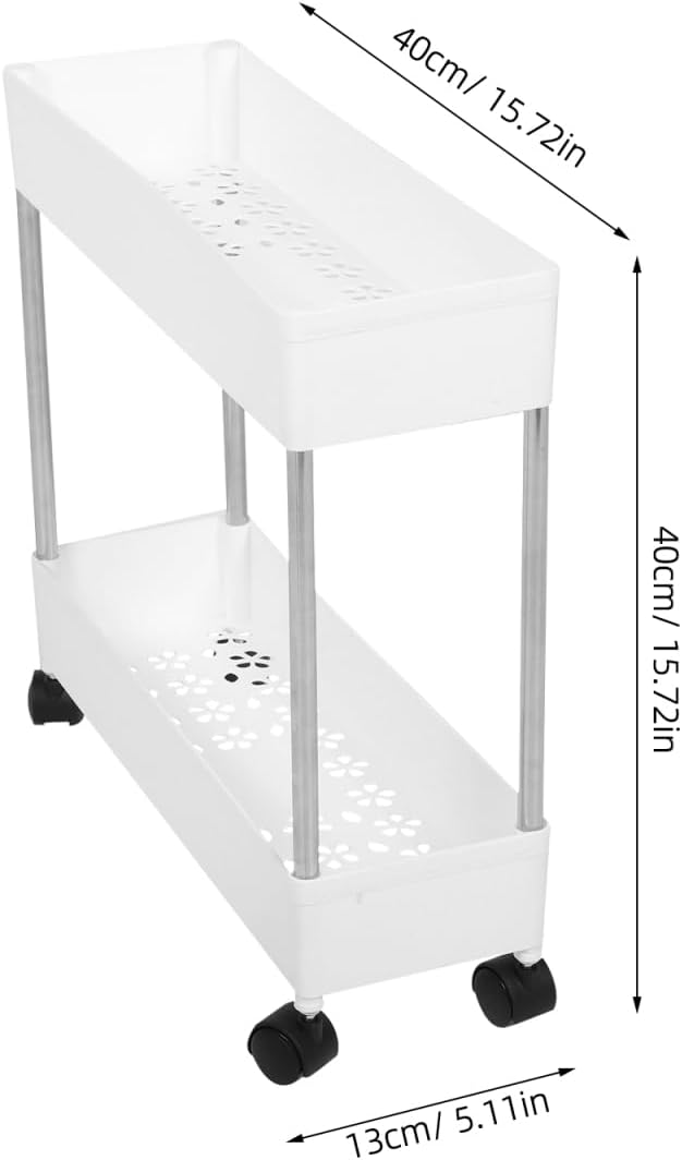 Housoutil Slim Rolling Storage Cart, 2-Tier Mobile Shelving Unit, Laundry Room - Image 4