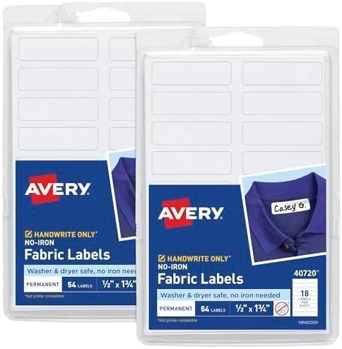 AVERY No-Iron Fabric Labels White | Washer and Dryer-Safe | Handwrite by Avery