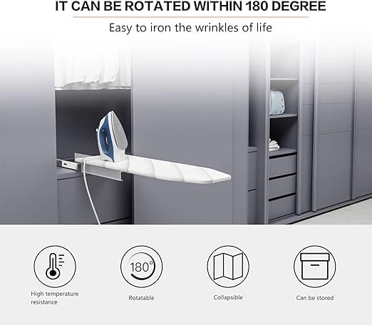 37 Inch Wall-Mounted Ironing Board, 180°Swivel Fold Away Ironing Board - Image 3