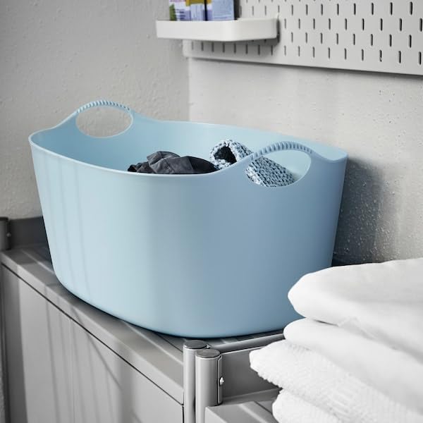 TORKIS Flexible Laundry Basket, 9 Gallon – Pale Blue Plastic Hamper - Image 3
