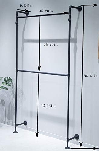 Industrial Pipe Clothes Rack, Wall Mounted Black Iron Garment Bar - Image 3