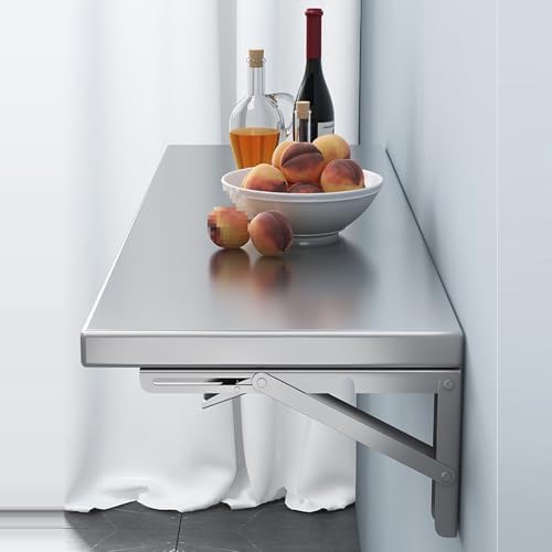 Folding Wall Table, Floating Stainless Steel Desk, Space-Saving Wall-Mounted - Image 8
