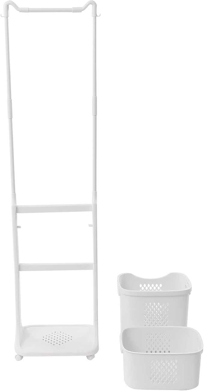 Laundry Cart with Wheels and Hanging Rack Rolling Laundry Basket with Clothes - Image 3