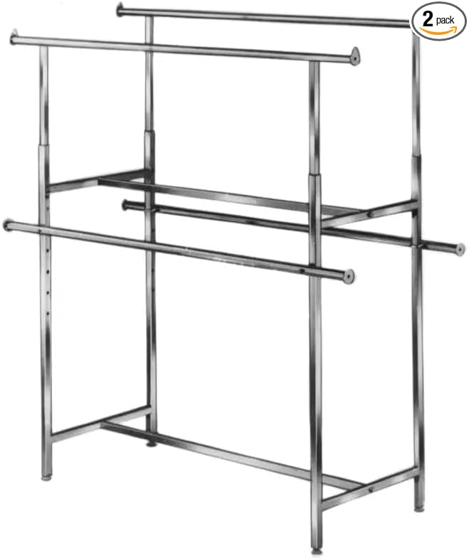 Econoco Double Bar Garment Rack, Adjustable Height 49–70in, Chrome Clothing Rack by Econoco