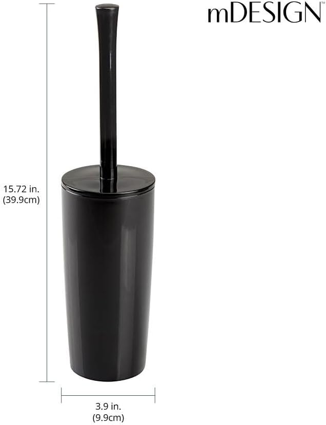 mDesign Slim Plastic Toilet Bowl Brush and Holder Set, Modern Compact Storage - Image 4