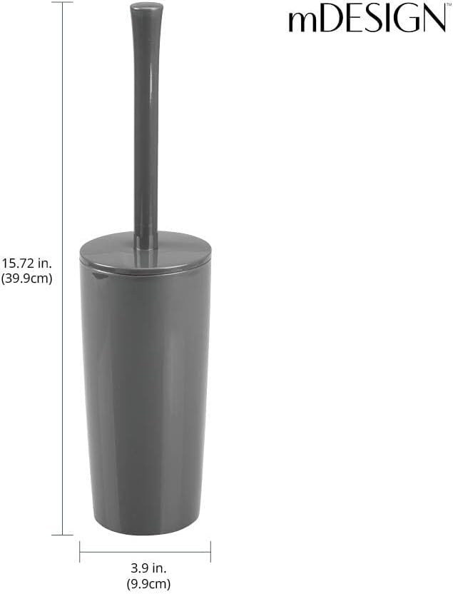 mDesign Slim Plastic Toilet Bowl Brush and Holder Set, Modern Compact Storage - Image 4