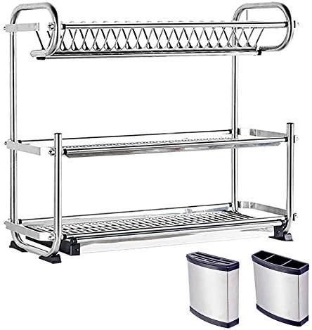 304 Stainless Steel Drain Rack countertop Wall Hanging Drying Tableware Dishes by Unknown