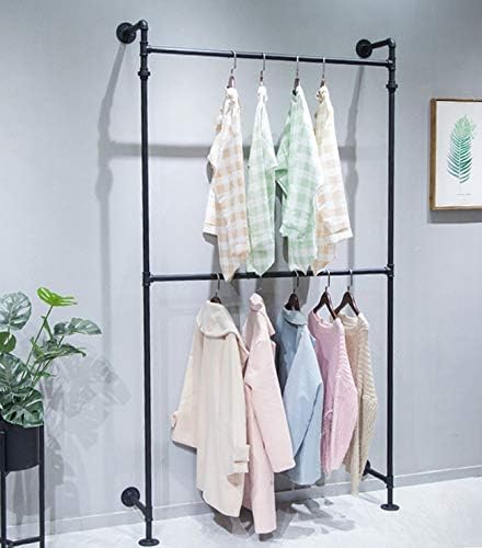 Industrial Pipe Clothes Rack, Wall Mounted Black Iron Garment Bar - Image 2