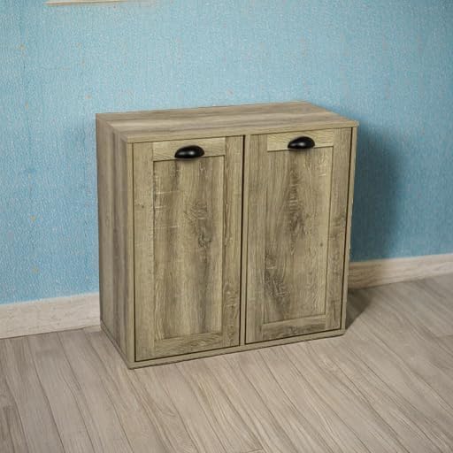 Household Essentials Laundry Sorter Cabinet, Oak Finish - Image 2