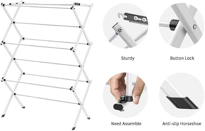 3 Tier Clothes Drying Rack, Foldable Drying Rack Clothing, Indoor & Outdoor - Image 8