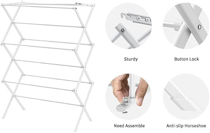3 Tier Clothes Drying Rack, Foldable Drying Rack Clothing, Indoor & Outdoor - Image 6