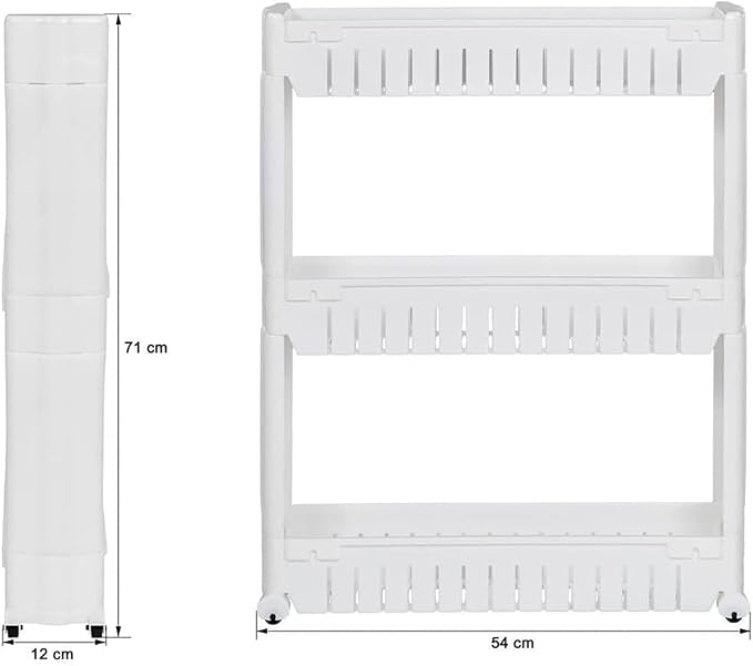 3-Tier Slim Slide Out Kitchen Trolley, Storage Shelf, Moving Wall Cabinets - Image 3