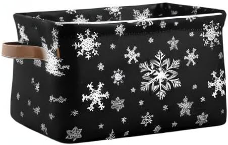Winter Snowflake Black Storage Basket Fabric Kitchen Baskets Christmas Holiday - Image 9