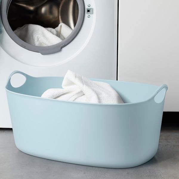 TORKIS Flexible Laundry Basket, 9 Gallon – Pale Blue Plastic Hamper - Image 4