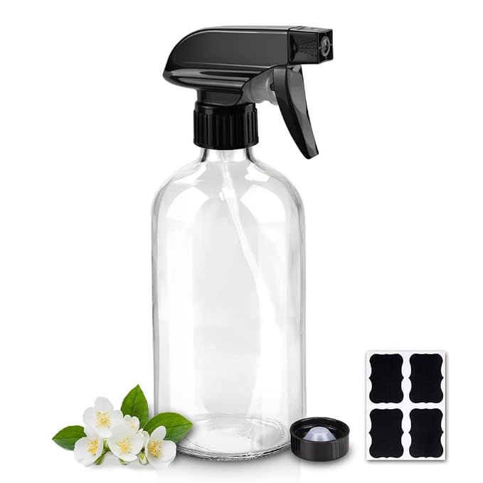 Glass Spray Bottles, 16oz Refillable Containers, Empty Boston Round Bottles by Worldgsb