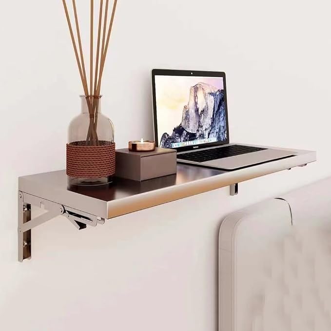 Wall Mounted Folding Table Stainless Steel Wall Shelf Floating Desk, Fold Down - Image 9