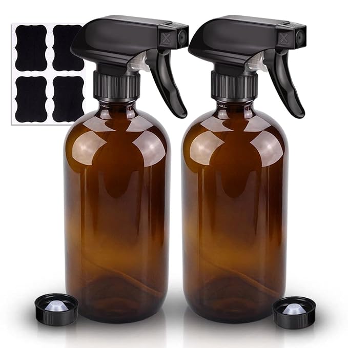 Wedama Amber Glass Spray Bottles, 2 Pack 16 oz Glass Spray Bottles by Wedama