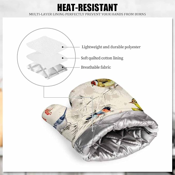 Mxocom Bullfinch Snowbird Tit Woodpecker Silicone Oven Mitts and Pot Holders - Image 5