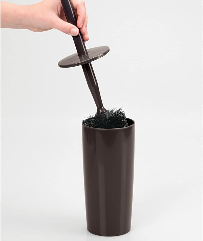 mDesign Slim Plastic Toilet Bowl Brush and Holder Set, Modern Compact Storage - Image 4