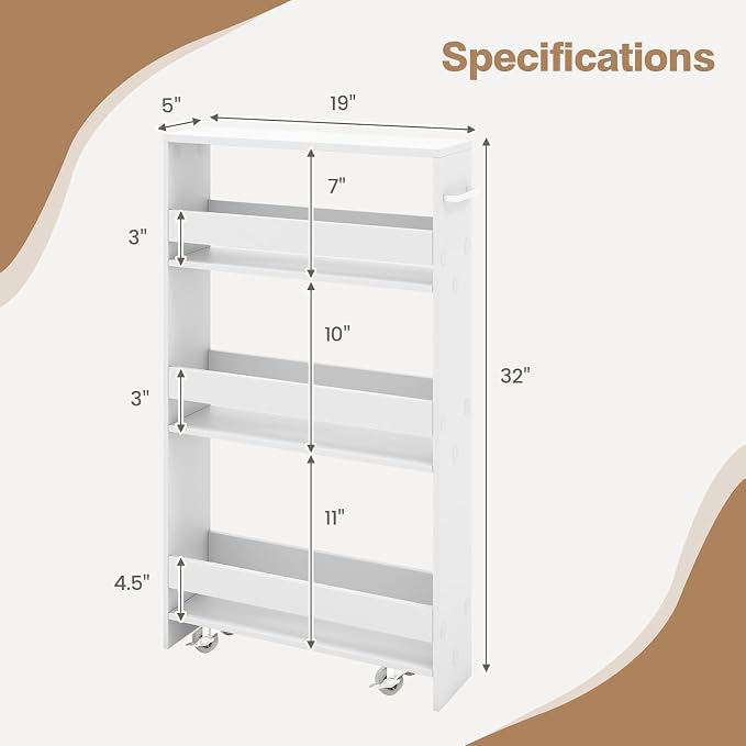 Slim Storage Rolling Cart, 4-Tier Side Out Shelving Unit - Image 6
