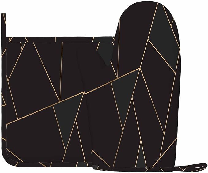 Mxocom Golden Line Polygonal Oven Mitt and Pot Holder - Image 2