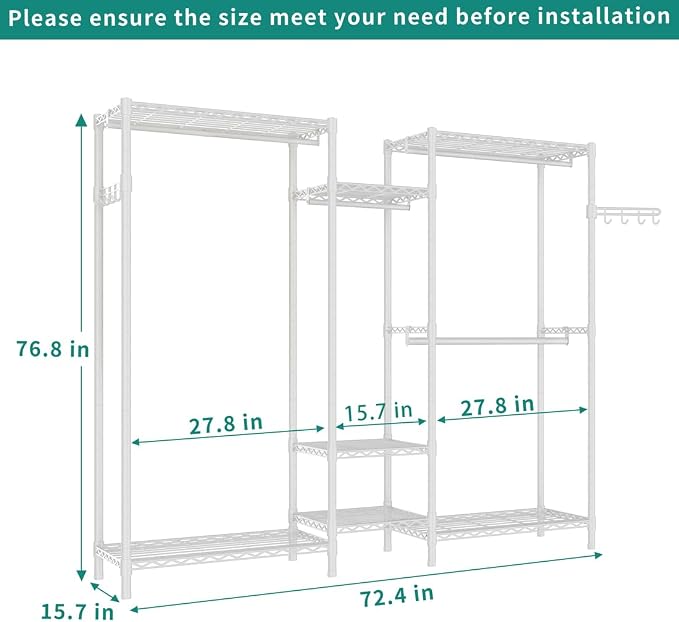 Heavy Duty Garment Rack, Portable Wardrobe Clothes Rack Freestanding Adjustable - Image 4
