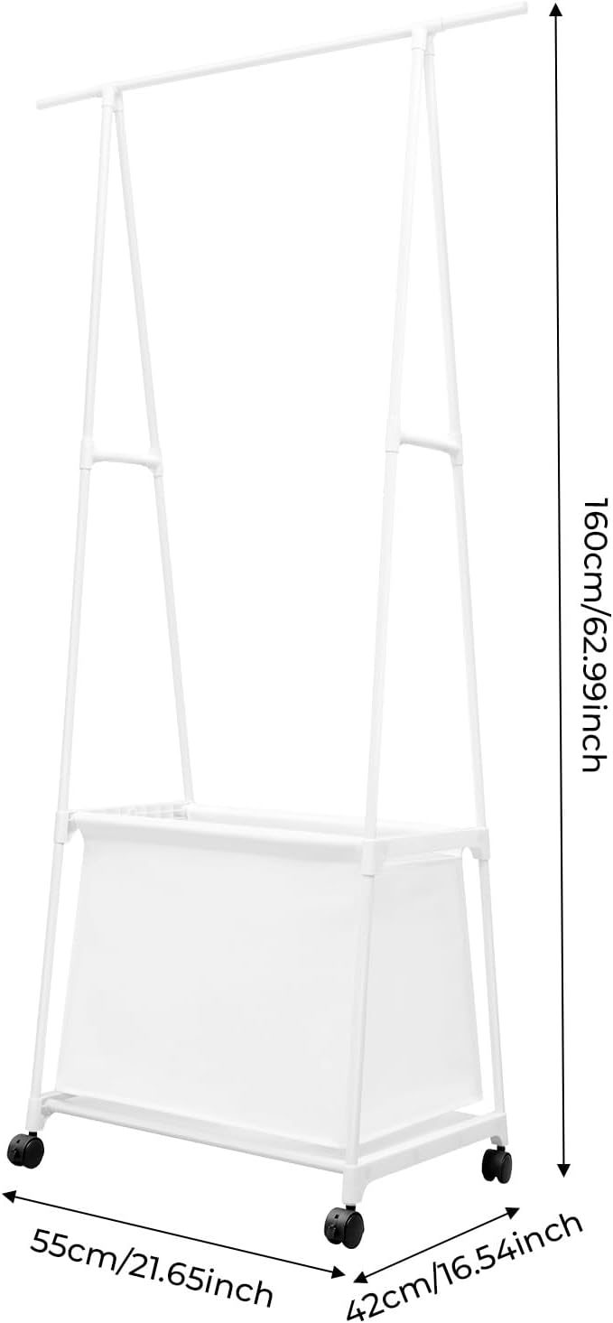 Laundry Cart with Clothes Rack Laundry Basket with Hanging Rack Clothing Rack - Image 5