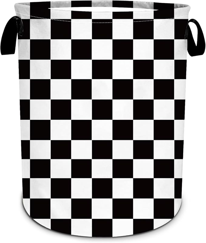 Black and White Checkered Laundry Basket, Checkerboard Laundry Hamper Foldable by SLHFDKL