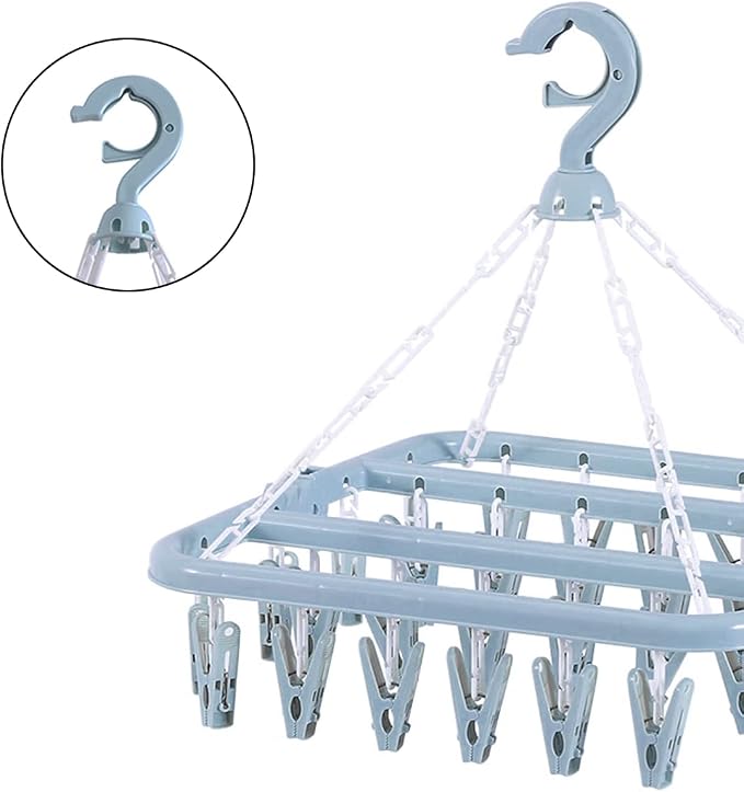 32 Clips Folding Laundry Hanger, Laundry Drying Rack Folding Sock Hanger - Image 3
