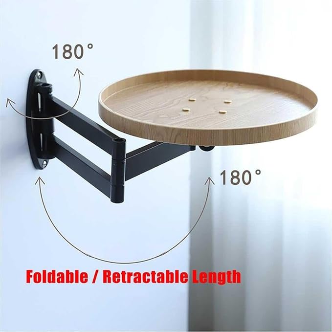 Small Round Wall-Mounted Table, Folding Retractable Coffee Table, Made of Solid - Image 2