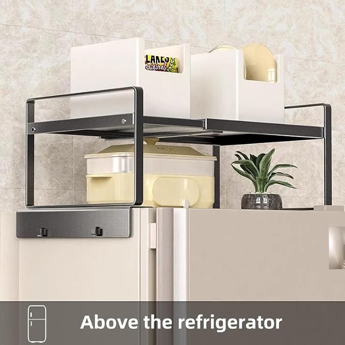 Adjustable Fridge Top Storage Rack, 20.8"-36.6" Expandable Organizer Shelf - Image 5