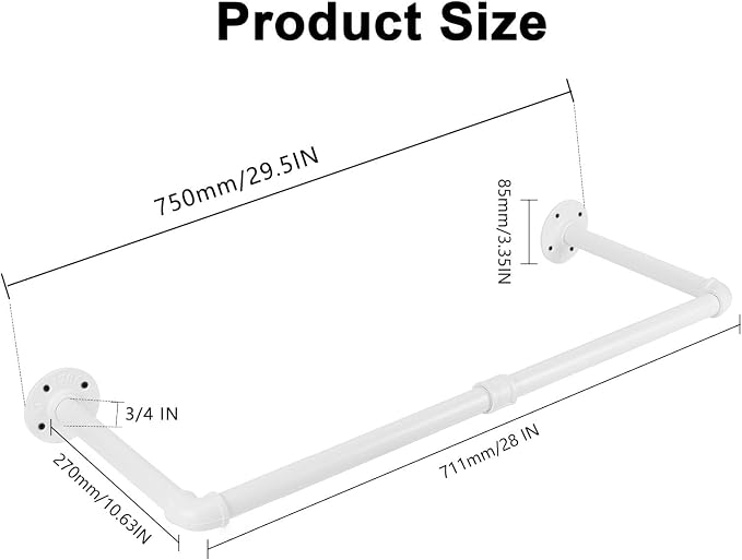 Industrial Iron Pipe Clothes Hanging Bar DIY Wall-Mounted Garment Rack Heavy - Image 3