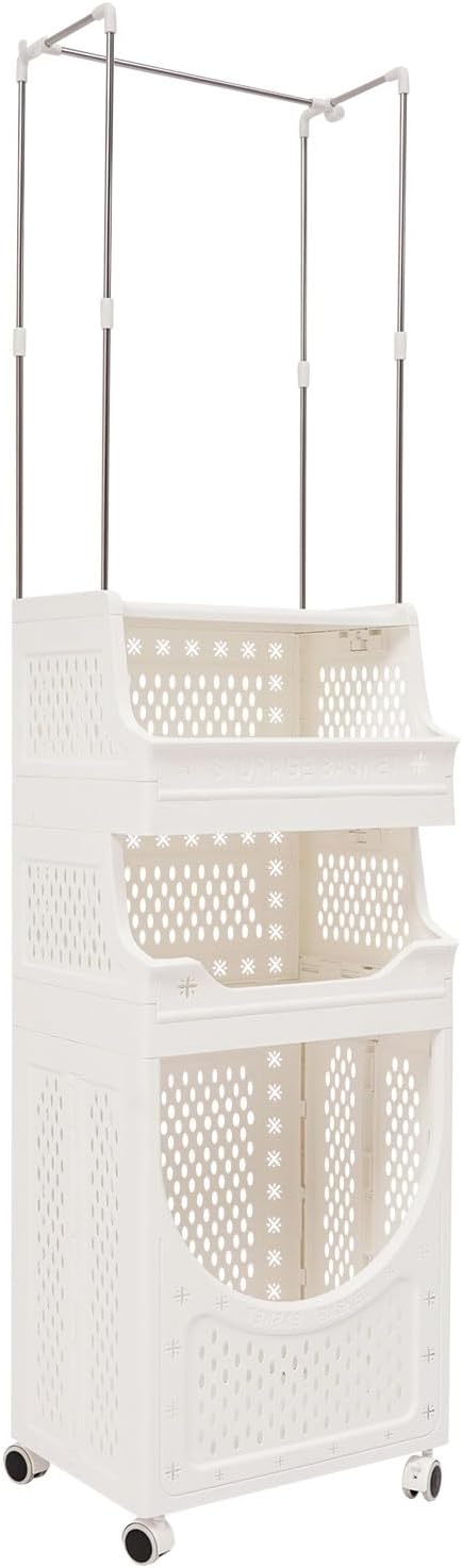 Laundry Basket with Wheels, Laundry Hamper Cart with Hanging Clothes Rack by TFCFL
