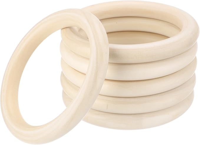 MECCANIXITY 6pcs 4.9" Unfinished Wooden Rings Smooth Natural Wood Macrame Rings by MECCANIXITY