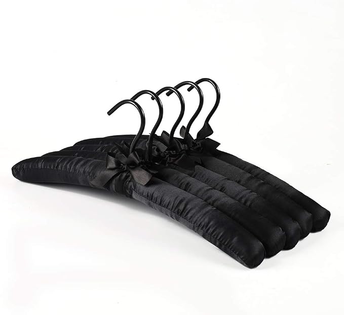 Black Satin Padded Sweater Hangers 5 Pack, Blouse Hanger by BettertoU