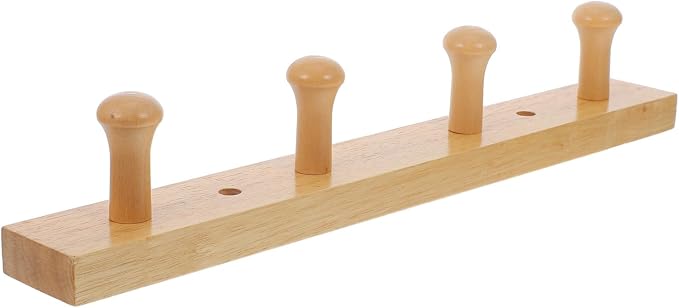 BESPORTBLE Wall Mounted Coat Hat Hanging Hook Rack, Rubberwood Solid Wood 4-bar by BESPORTBLE