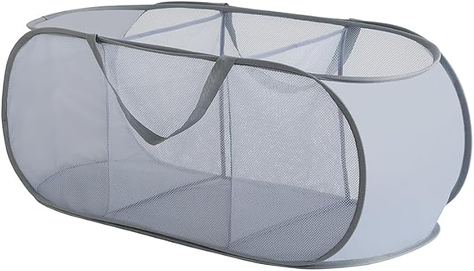 Mesh Laundry Hamper Basket, Sturdy 3 Compartments Laundry Basket, Foldable Pop by TANOVCEP