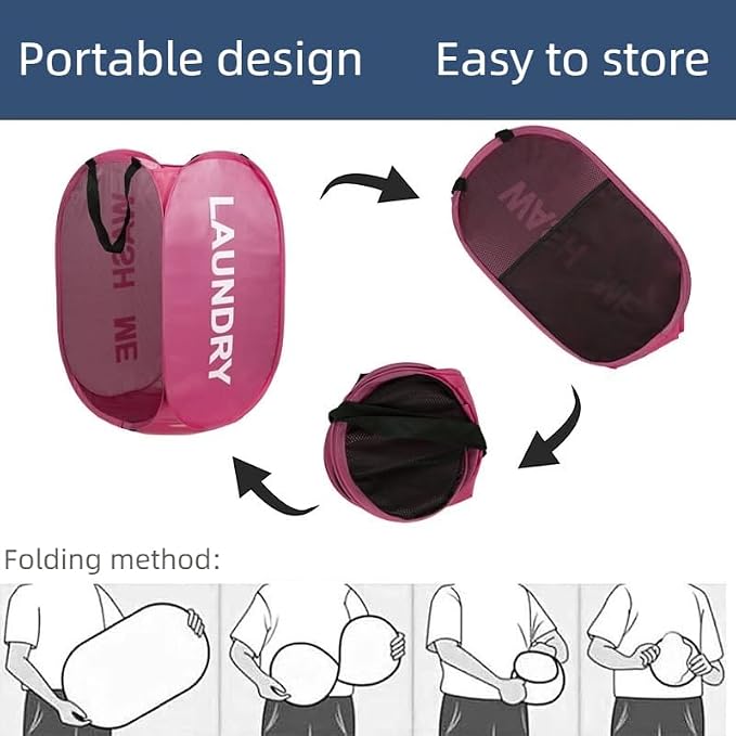 2Pack Mesh Pop Up Laundry Hamper, Two Sided Hamper Foldable Collapsible - Image 5