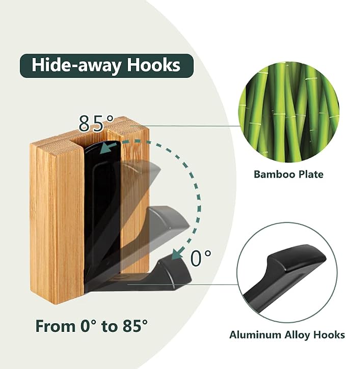 JSVER Wooden Wall Hooks Wall Mounted Wall Hooks, Single Organizer Hook Rack - Image 3