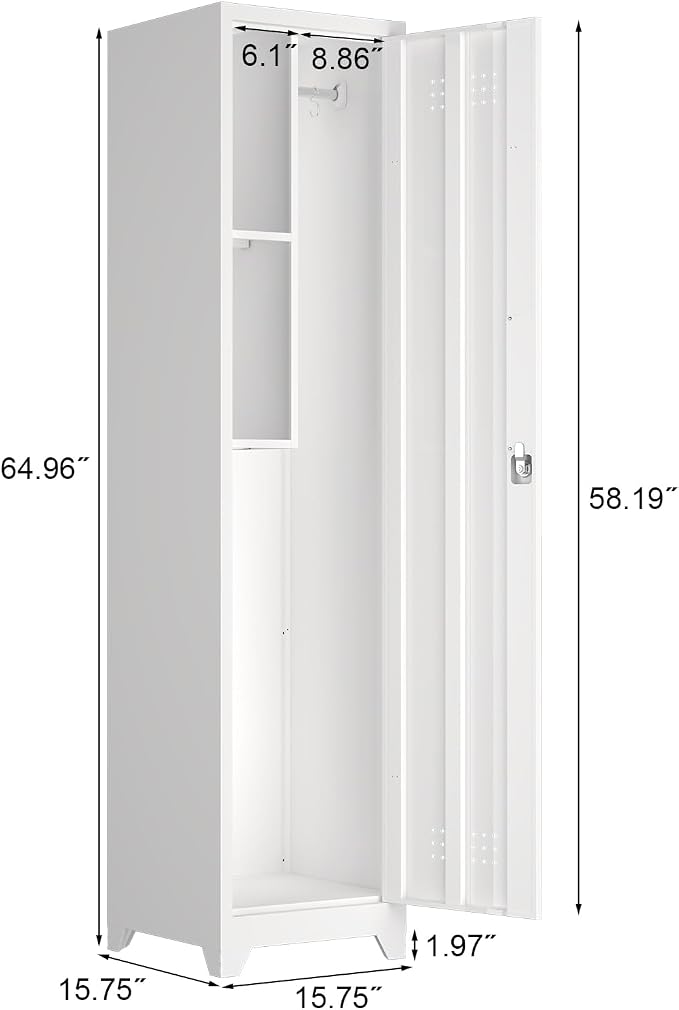 Storage Cabinets with Lock, Slim Broom Closet Storage Cabinet with Doors and - Image 3