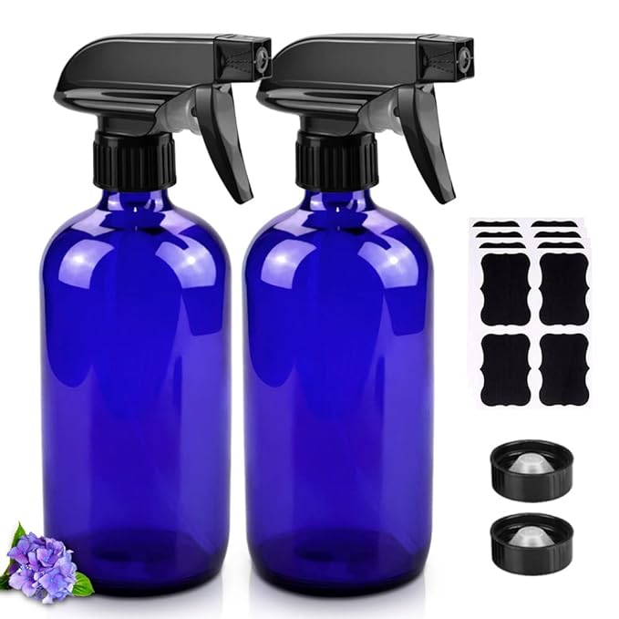 Glass Spray Bottles, 16oz Refillable Containers, Empty Boston Round Bottles by Worldgsb