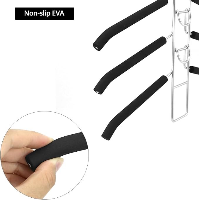 QWORK 4 Pack Clothes Hangers Space Saving, 5 in 1 Multi Layer Metal Hanger Racks - Image 4