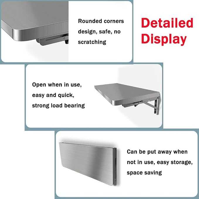 Stainless Steel Wall Mount Folding Table, Kitchen Storage Shelf, Laundry - Image 3