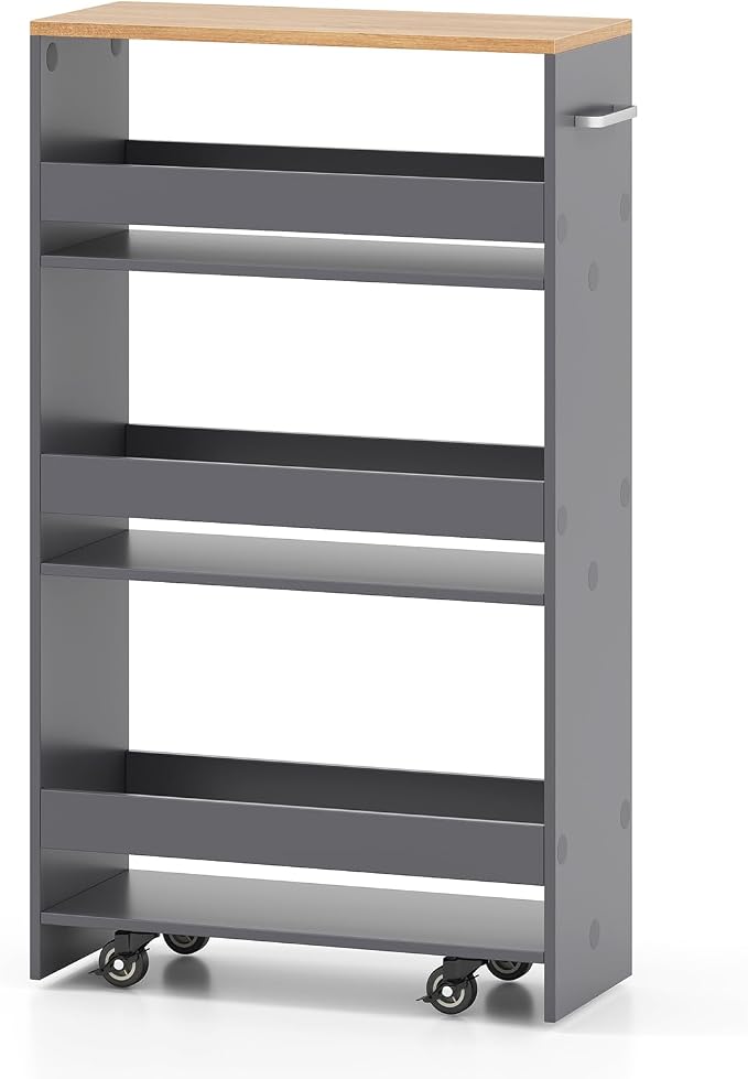 Small Kitchen Cart, 4-Tier Slim Rolling Island w/Handle, Laundry Room Storage by IFANNY
