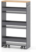 Small Kitchen Cart, 4-Tier Slim Rolling Island w/Handle, Laundry Room Storage by IFANNY