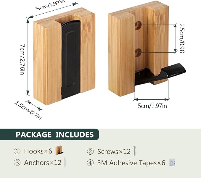 JSVER Wooden Wall Hooks Wall Mounted Wall Hooks, Single Organizer Hook Rack - Image 6
