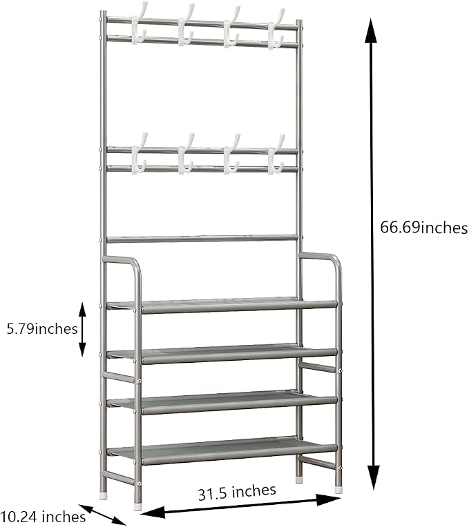 Coat Rack Shoe Rack With Storage Shelf Freestanding with 8 Hooks - Image 6
