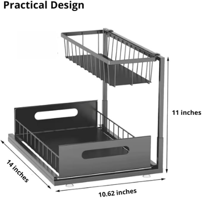 Under Sink Organizer 2-Pack – Sliding 2-Tier Metal Storage Rack, Pull-Out - Image 4
