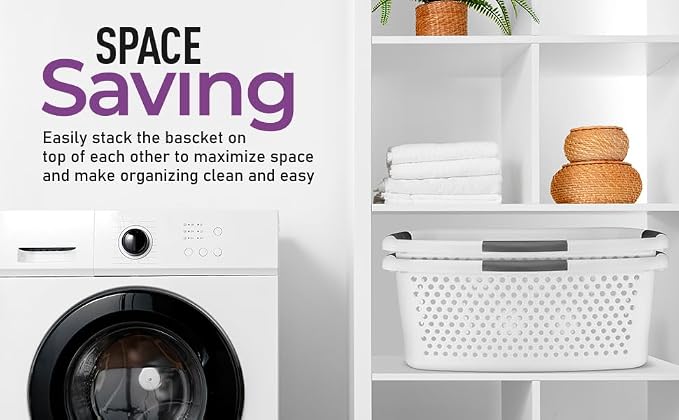 Superio Perforated Plastic Laundry Basket, 54 Liter, Dotted Design - Image 9